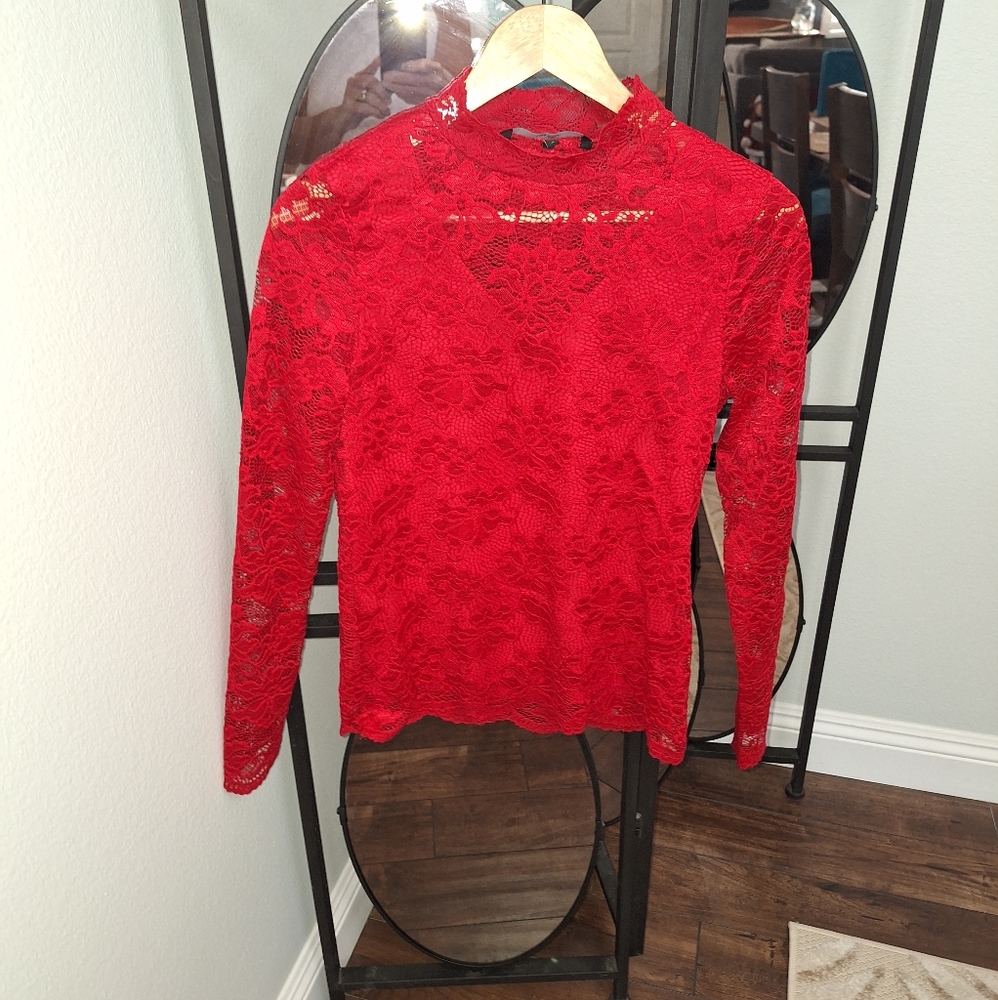 Vera Moda M Red Floral Lace Top